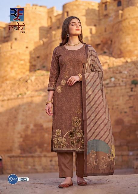 Rahi fab rising gold vol 4 dress materials wholesale